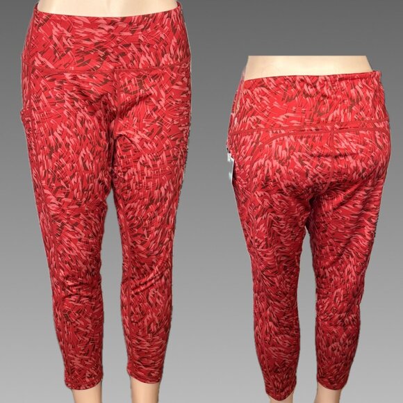 Z By Zella +1X Red Brush Stroke High Waisted Cell-Pockets Crop Ankle Leggings - Picture 1 of 6